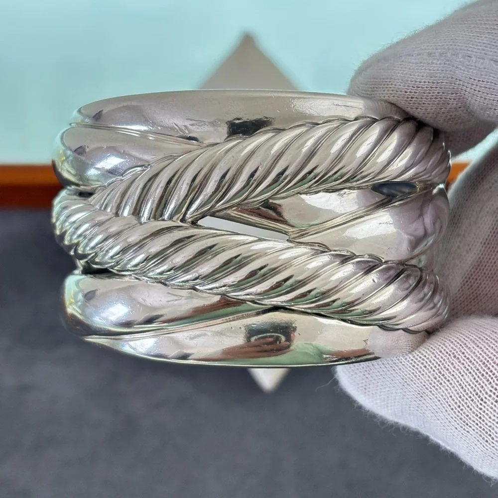 David Yurman Sterling silver Wide Crossover Cable Bracelet-Medium
